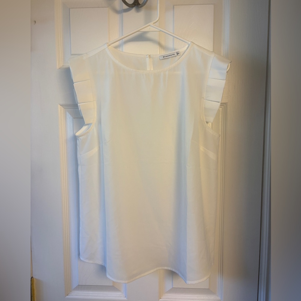 Staccato White Sleeveless Blouse with Pleated Shoulder Detail – Size S
